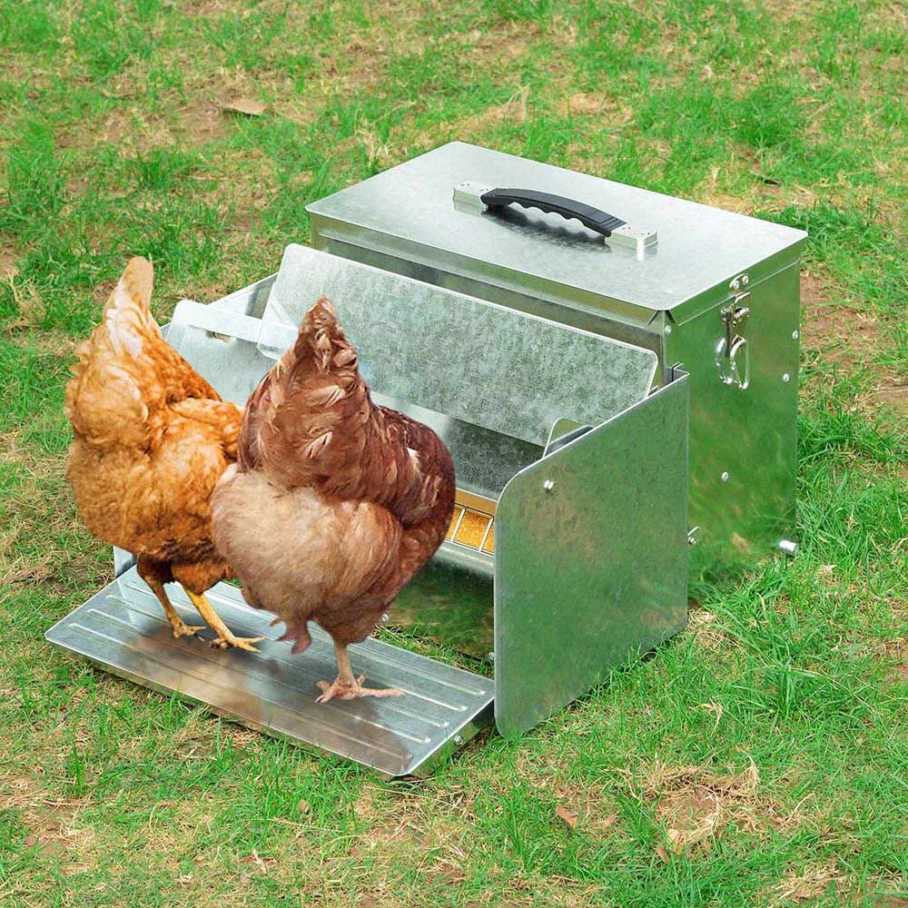 Automatic Chicken FeederPoultry Tank w/Lock 12L Farm Steel Treadle