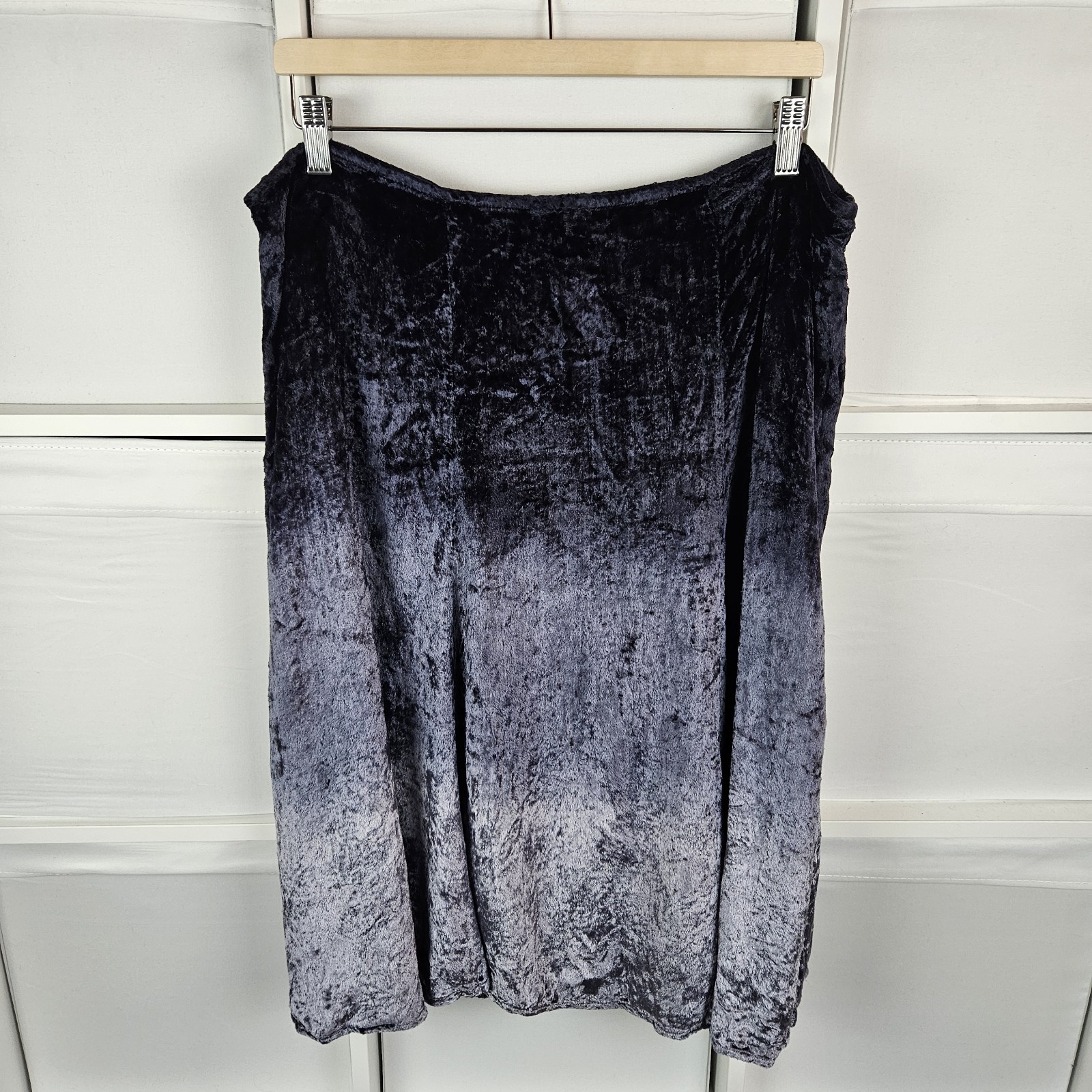 Per Una Crushed Velvet Midi Skirt Size 18 Purple Grey Ombre A-line Flare VGC