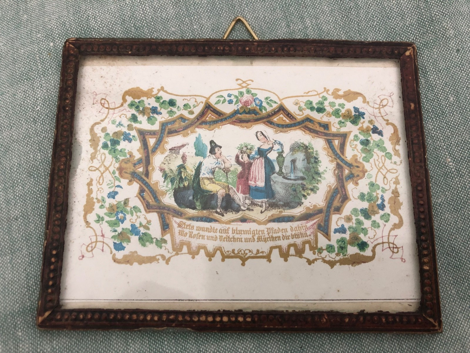Framed Early German Valentine Dollhouse Miniature Art Provenance Inscription
