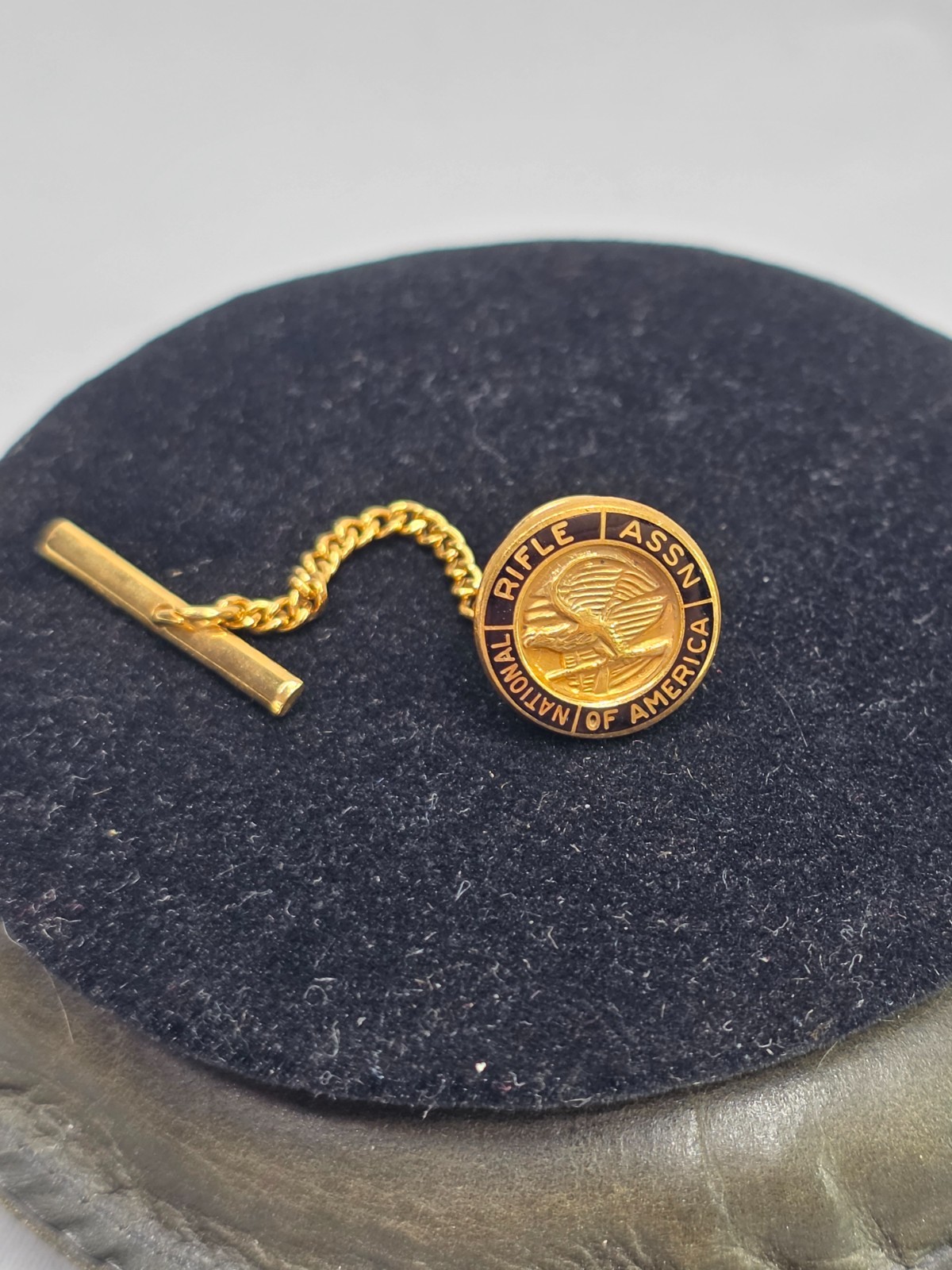 National Rifle Association NRA Tie Pin with Chain 1/20 10K Gold Filled - 002