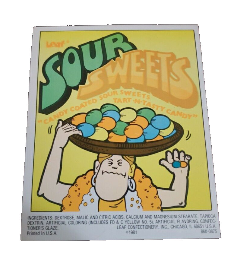 Leaf Sour Sweets Candy Vending Machine Display Card Vintage