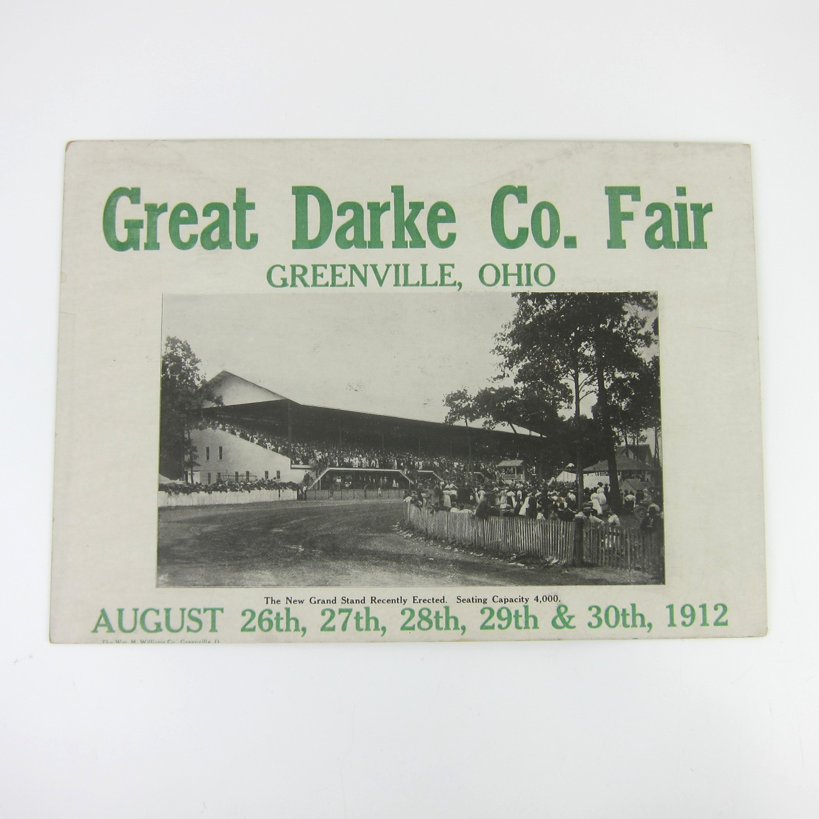 Great Darke County Fair Greenville Ohio Antique 1912 Double Sided Poster 11x8