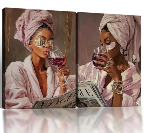 2Pcs framed African American woman canvas wall art 12 X 16 Inches Shower