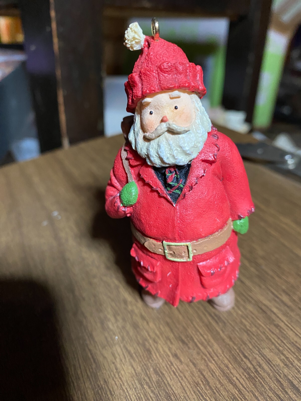 Resin Santa with Backpack Christmas Ornament 3 3/4"