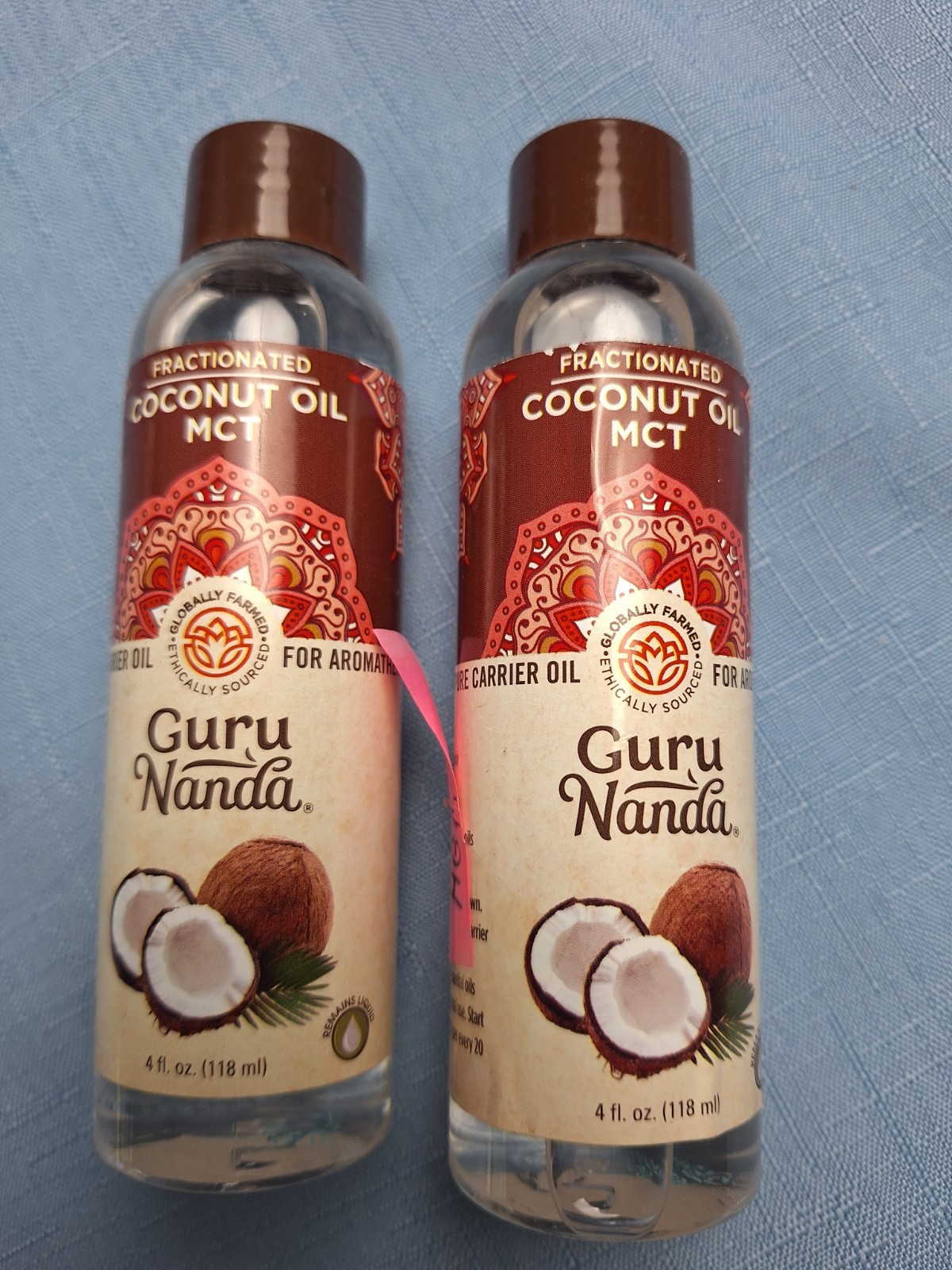 2-Guru Nanda Coconut Oil MCT Massage Aromatherapy Essential Oil Carrier 4oz 