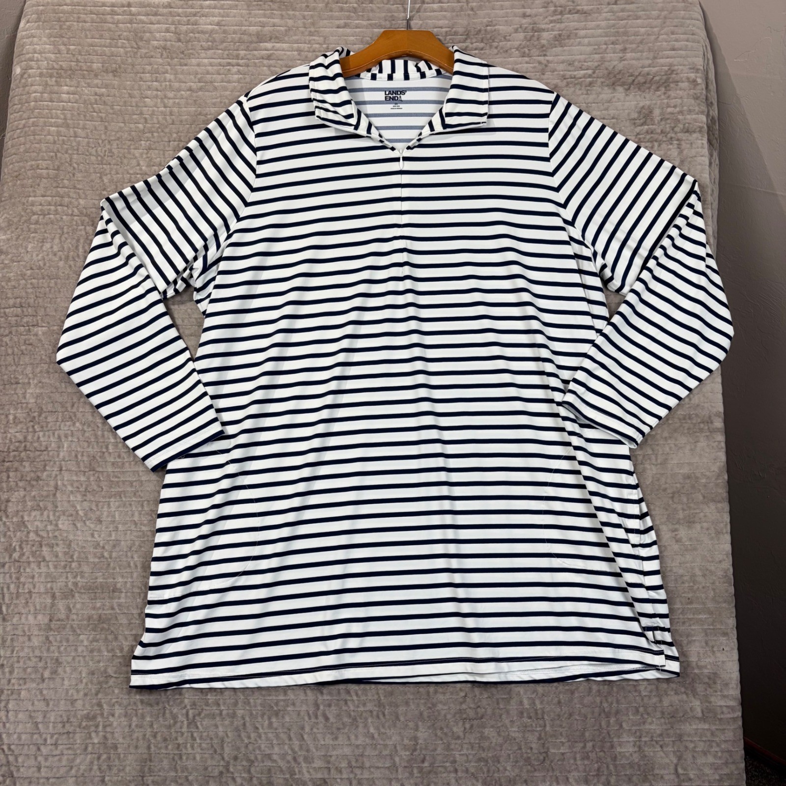 Lands End Womens 2X Striped Rash Guard Swim Tunic UPF 50+ Navy White 517369