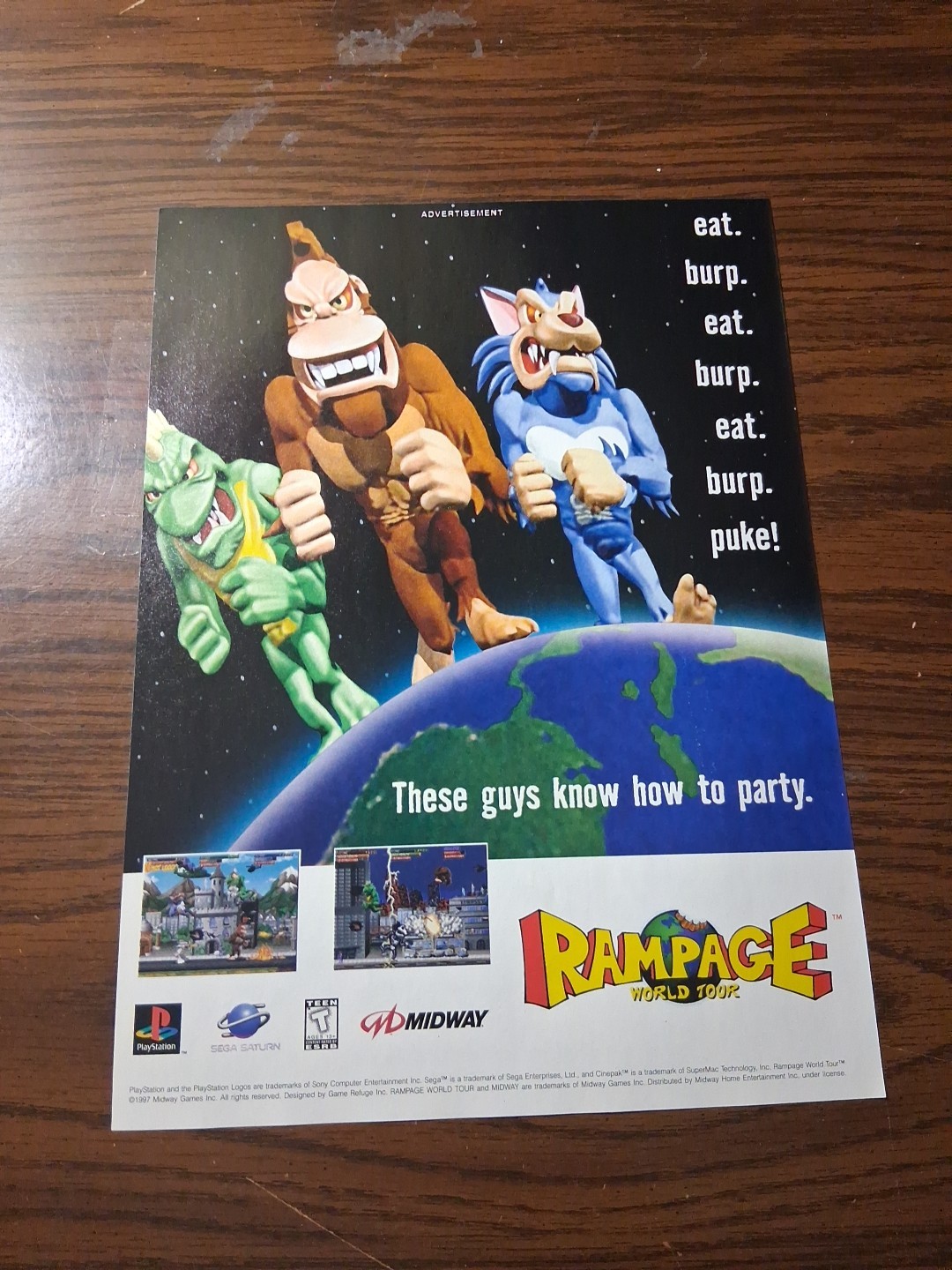 Rampage World Tour Video Game Vintage Promo Print Ad 1997 8x11