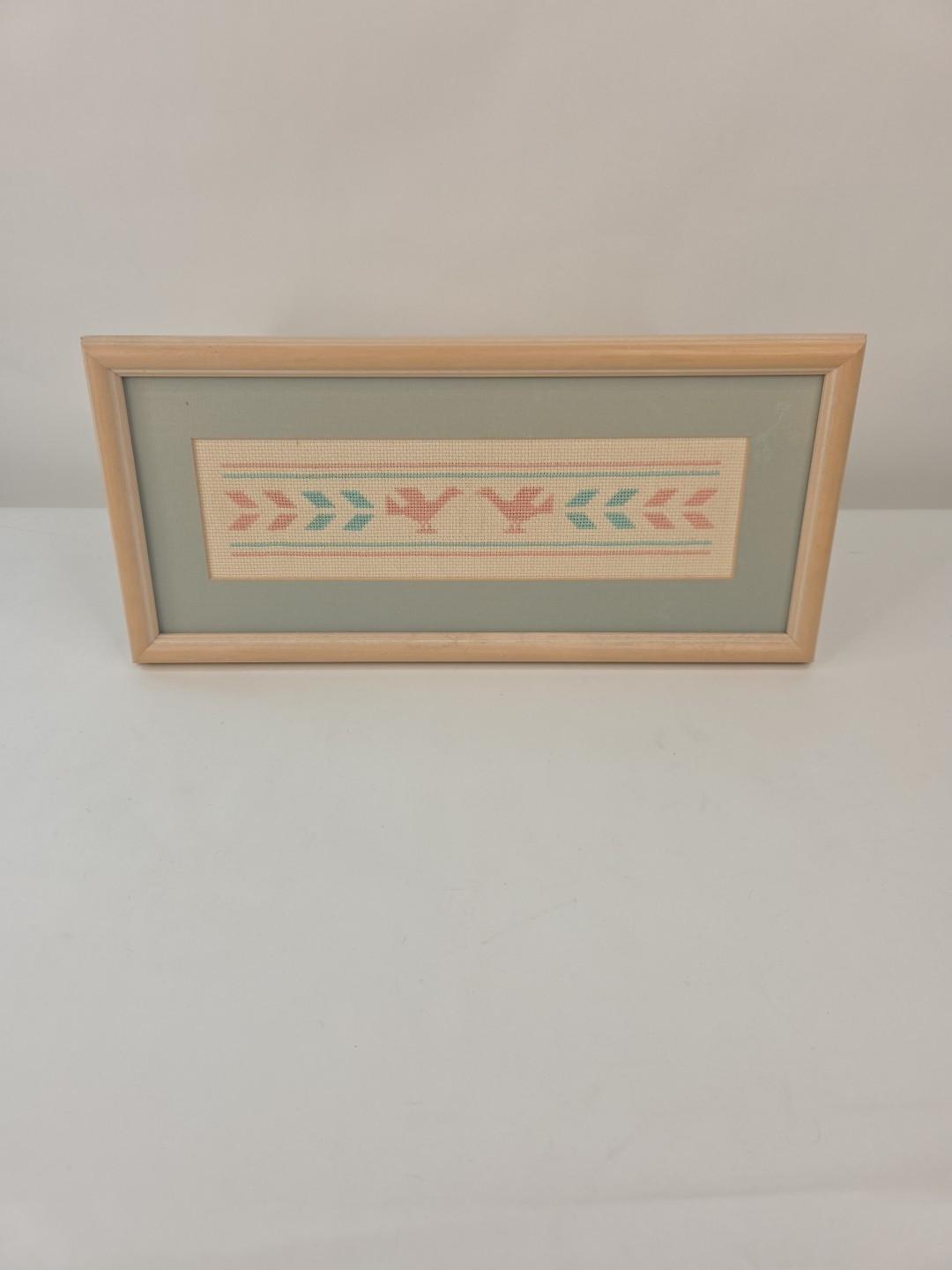 Southwest Vintage Handmade Needlepoint Framed Bird Wall Art – Dated 90s Folk Art