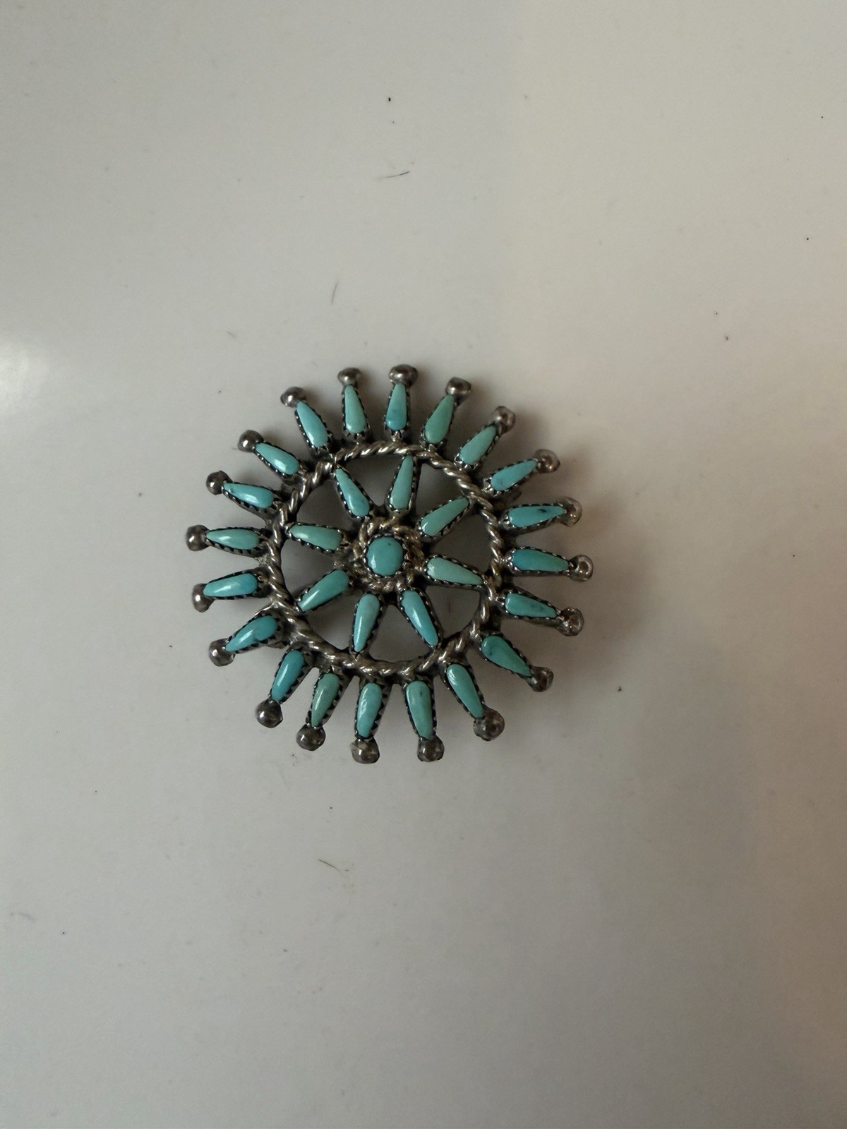 Vintage Zuni Sterling Turquoise Native American Petit Point Pin Pendant