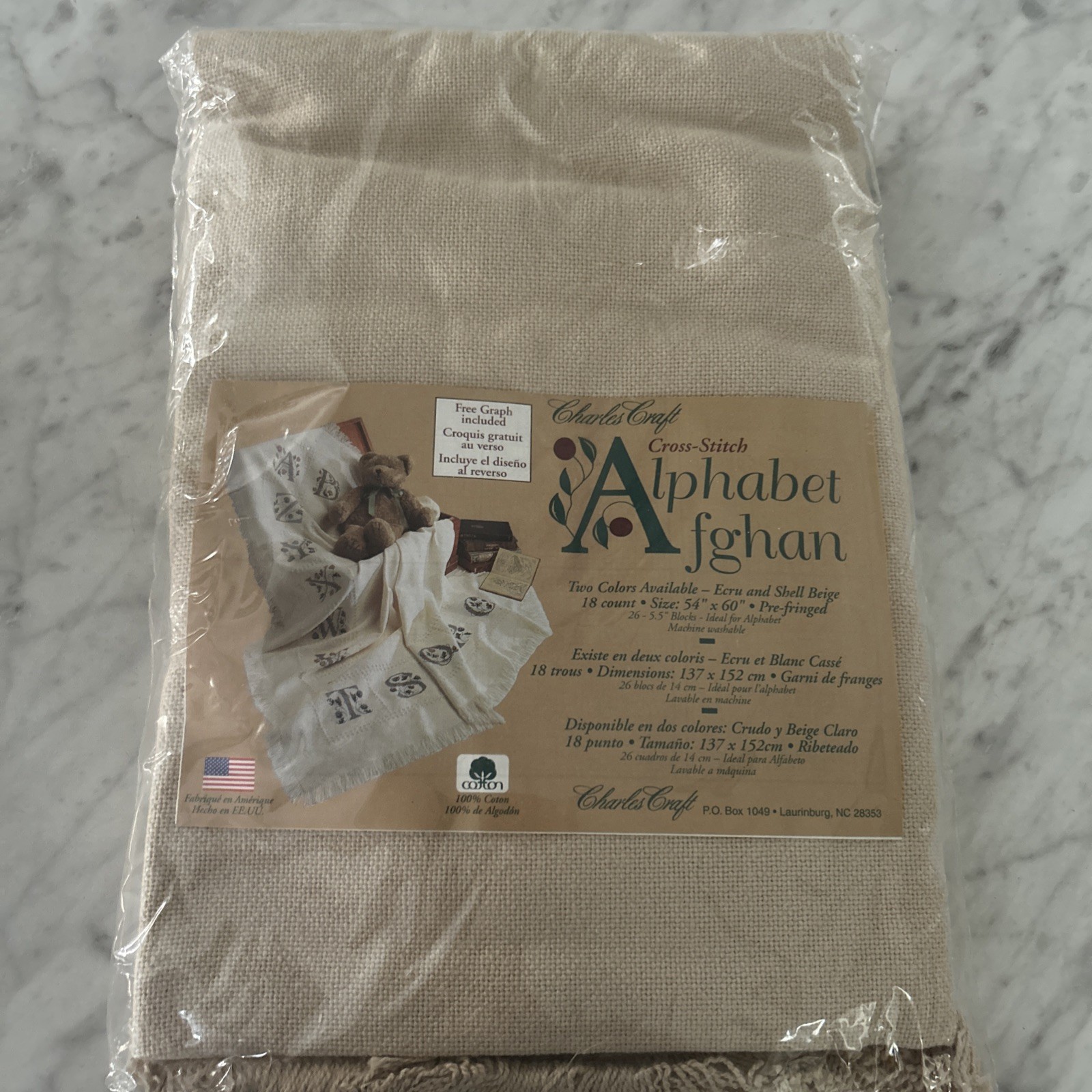 Cross Stitch Kit  Charles Craft Alphabet Afghan New18 Ct Size 54” X  60”