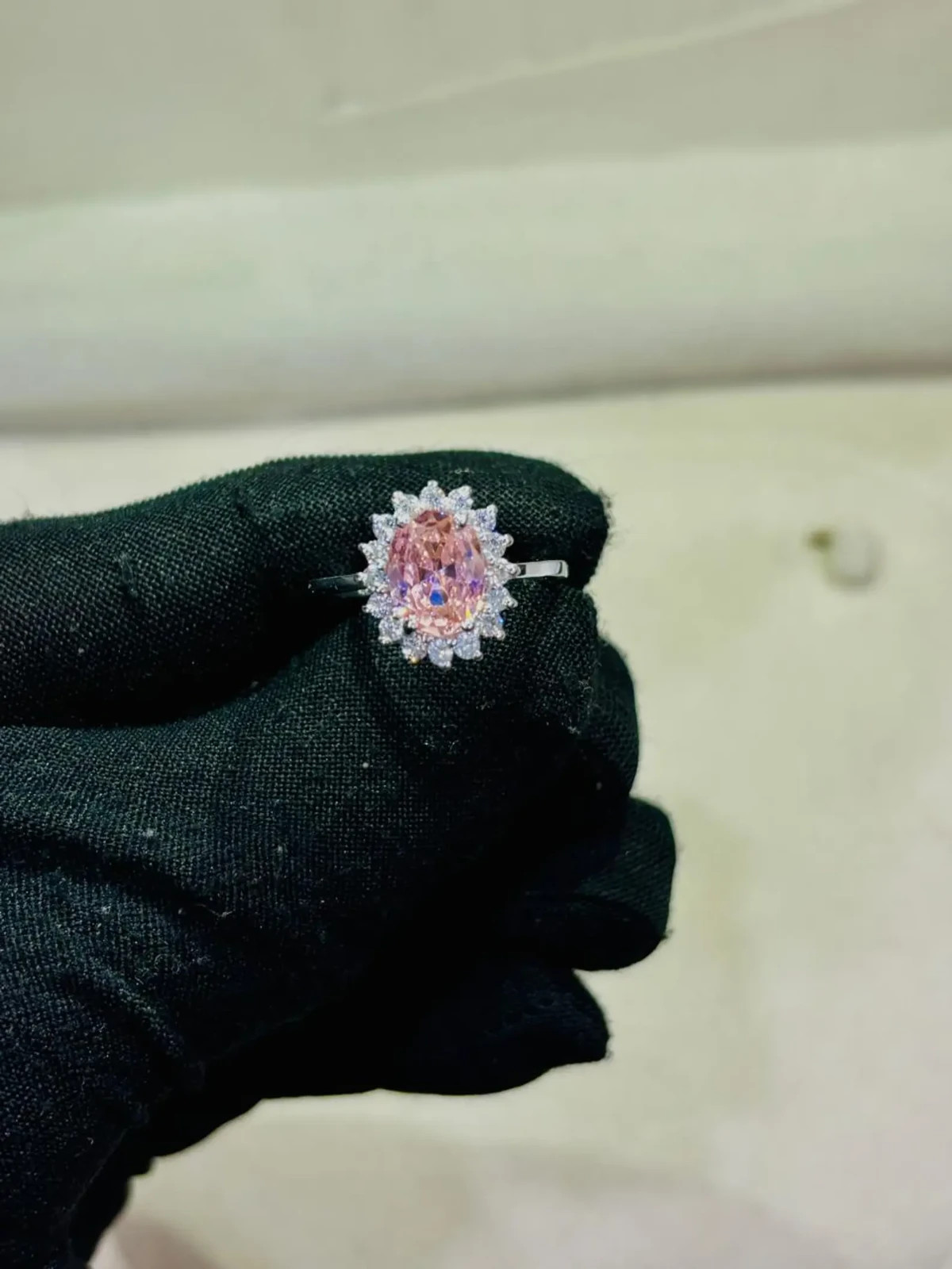 Natural VVS1 Pink Moissanite Gemstone Silver Engagement Ring For Women