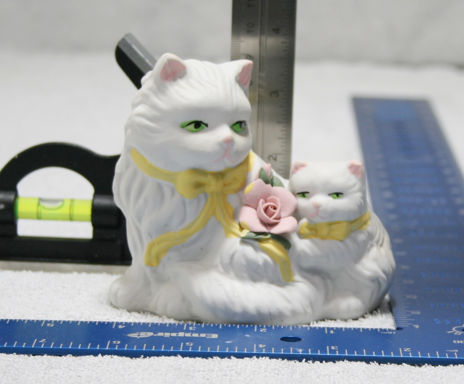 Vintage Porcelain White Persian Cats with Pink Rose, Mother & Baby Duo