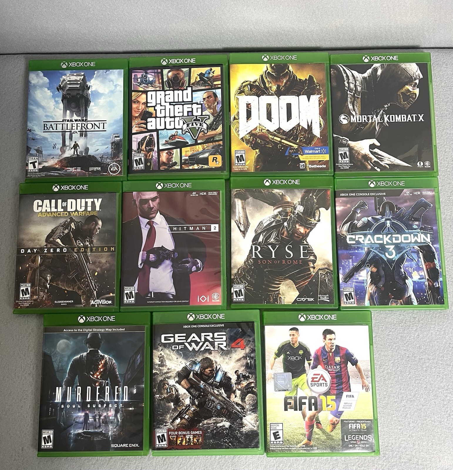 Xbox One Game Lot Bundle (11) GTA V, DOOM, MKX, Gears 4, Hitman 2 + More