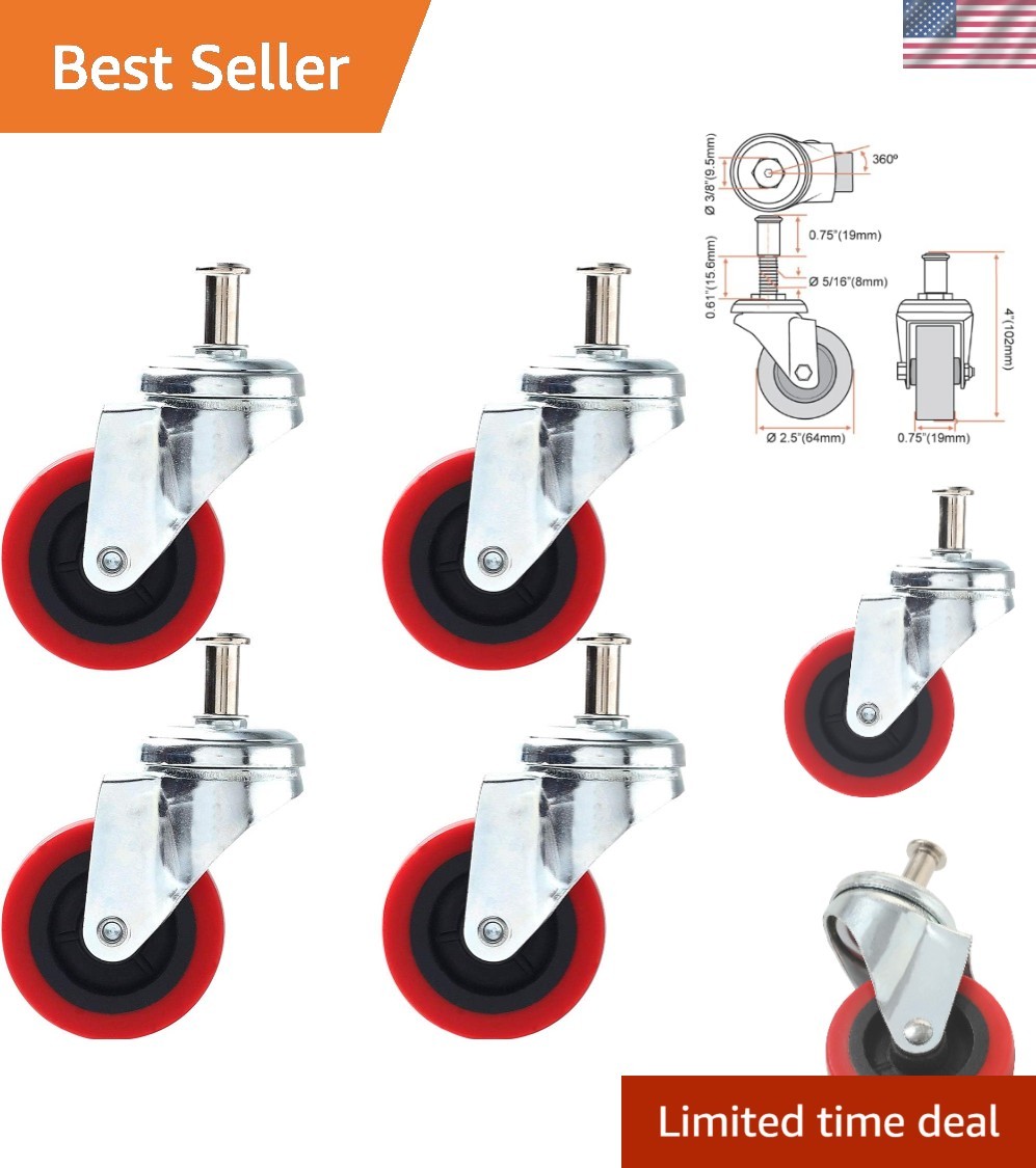 4 Pack Heavy-Duty 2.5" Swivel Caster Wheel Creeper Service Cart Stool Post Mount