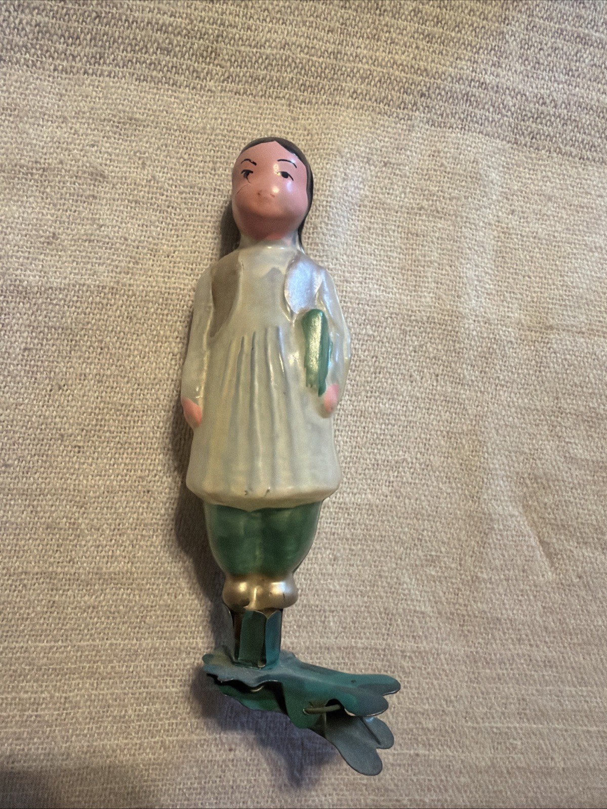 Vintage Soviet Glass Ornaments, USSR Christmas Clip Ornament, Girl With A Book