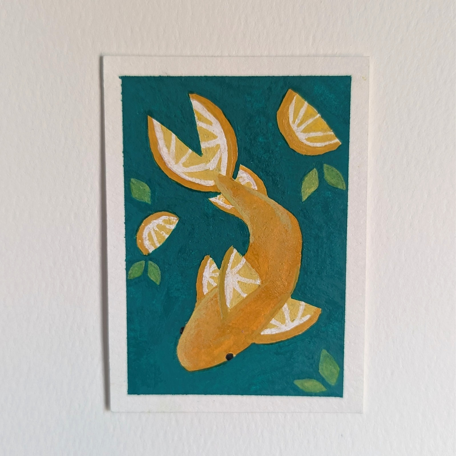 ACEO Artist Original, ATC Artist Trading Card, Mini Art, Abstract, Lemon Shark