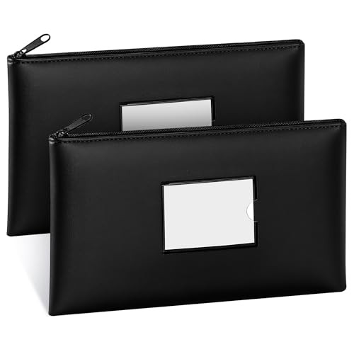 SMARTAKE Waterproof Leather Money Bags, 2-Pack Bank Deposit Pouches with Zipper