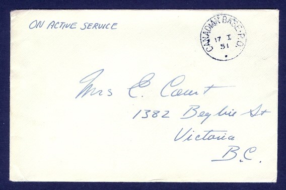 CANADA CANADIAN BASE PO VANCOUVER 1951 KOREA WAR COVER