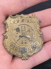 Vtg Metal Junior Fire Chief Kids Toy Badge Tootsie Toy Fireman Hook Ladder Hat 3