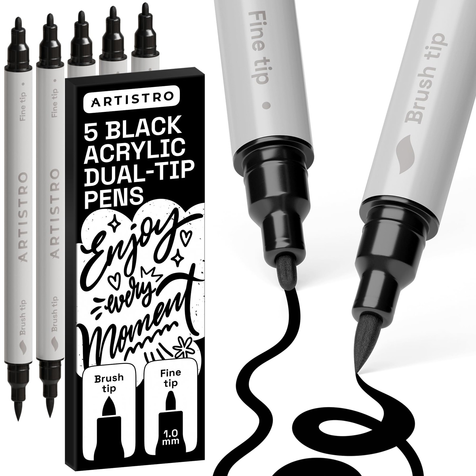 ARTISTRO 5 Black Acrylic Paint Markers - 1 Count (Pack of 5), 
