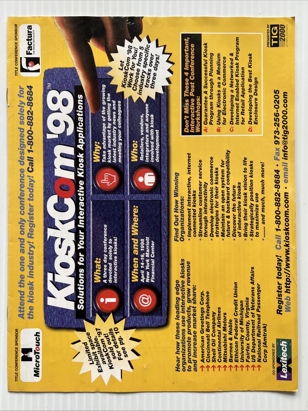 KioskCom 1998 Event Schedule NY Merriott Financial Center Kiosk Industry Expo