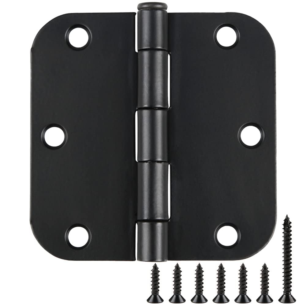3.5 Inch Rounded Door Hinges 12 Pack 5/8 Radius Matte Black 3-1