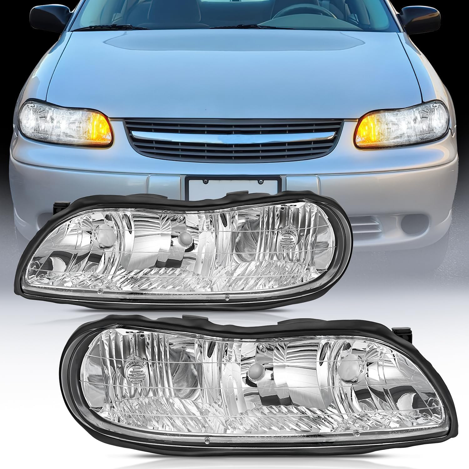 Headlight Assembly Compatible with 1997 1998 1999 2000 2001 2002 2003 Malibu 200