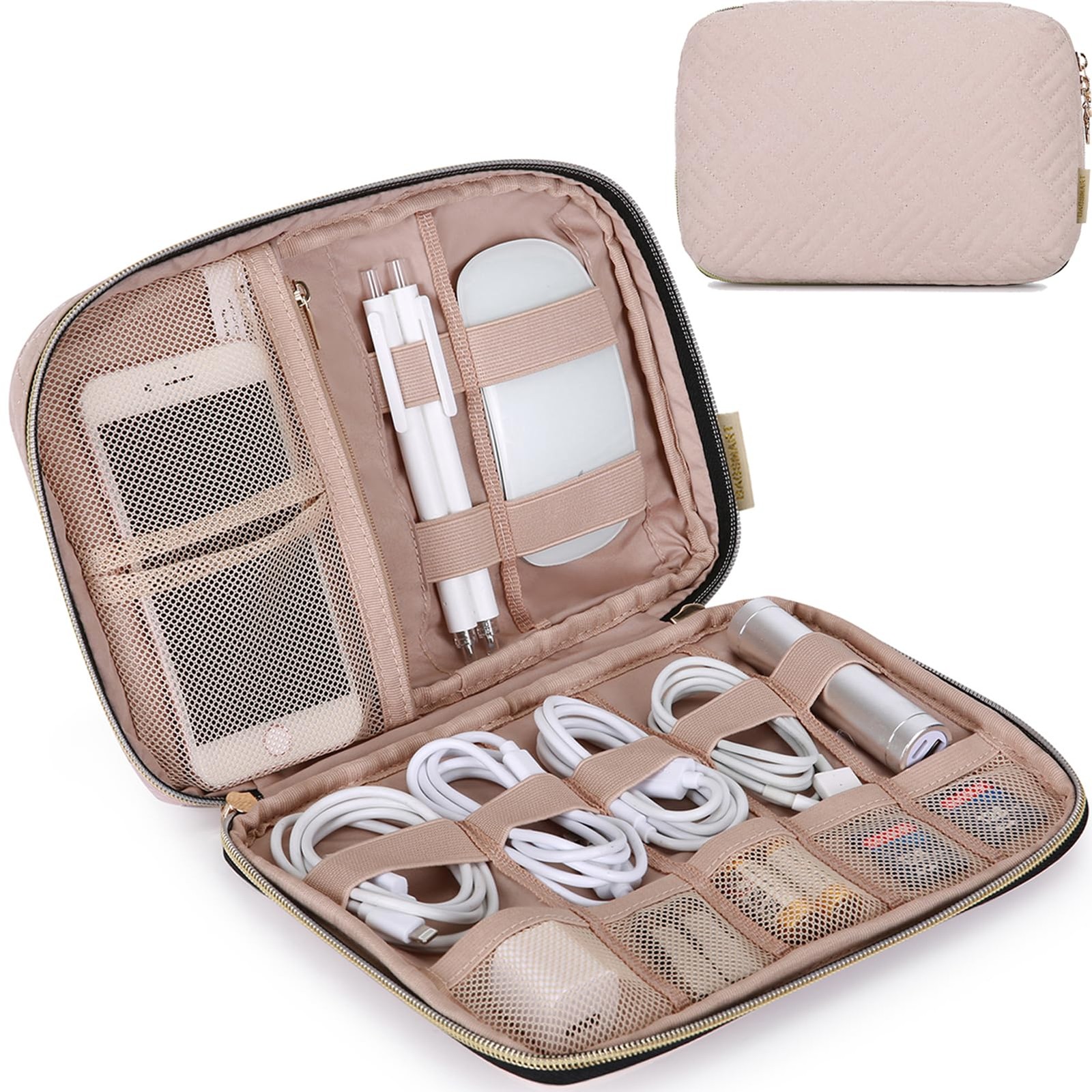 BAGSMART Large Electronics Organizer Travel Case, Small, A-Pink 