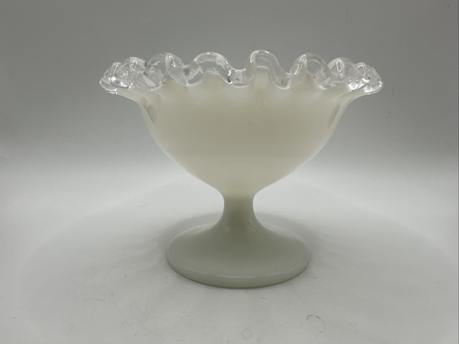 Fenton Silver Crest Champagne Sherbet Compote Ruffle Edge Milk Glass