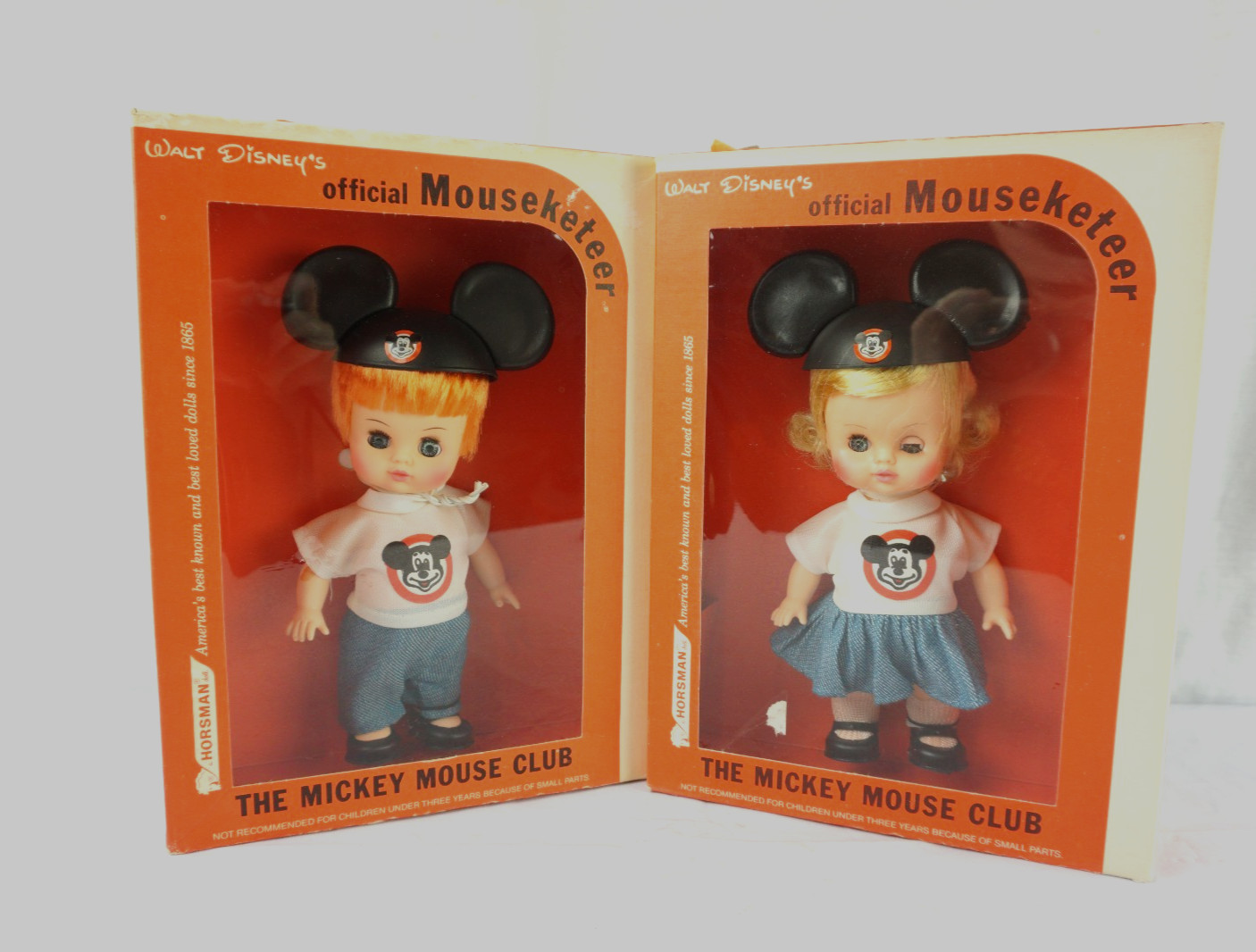 Vintage 1971 Adorable Horsman Dolls Disney Mickey Mouse Club Mouseketeer Ears