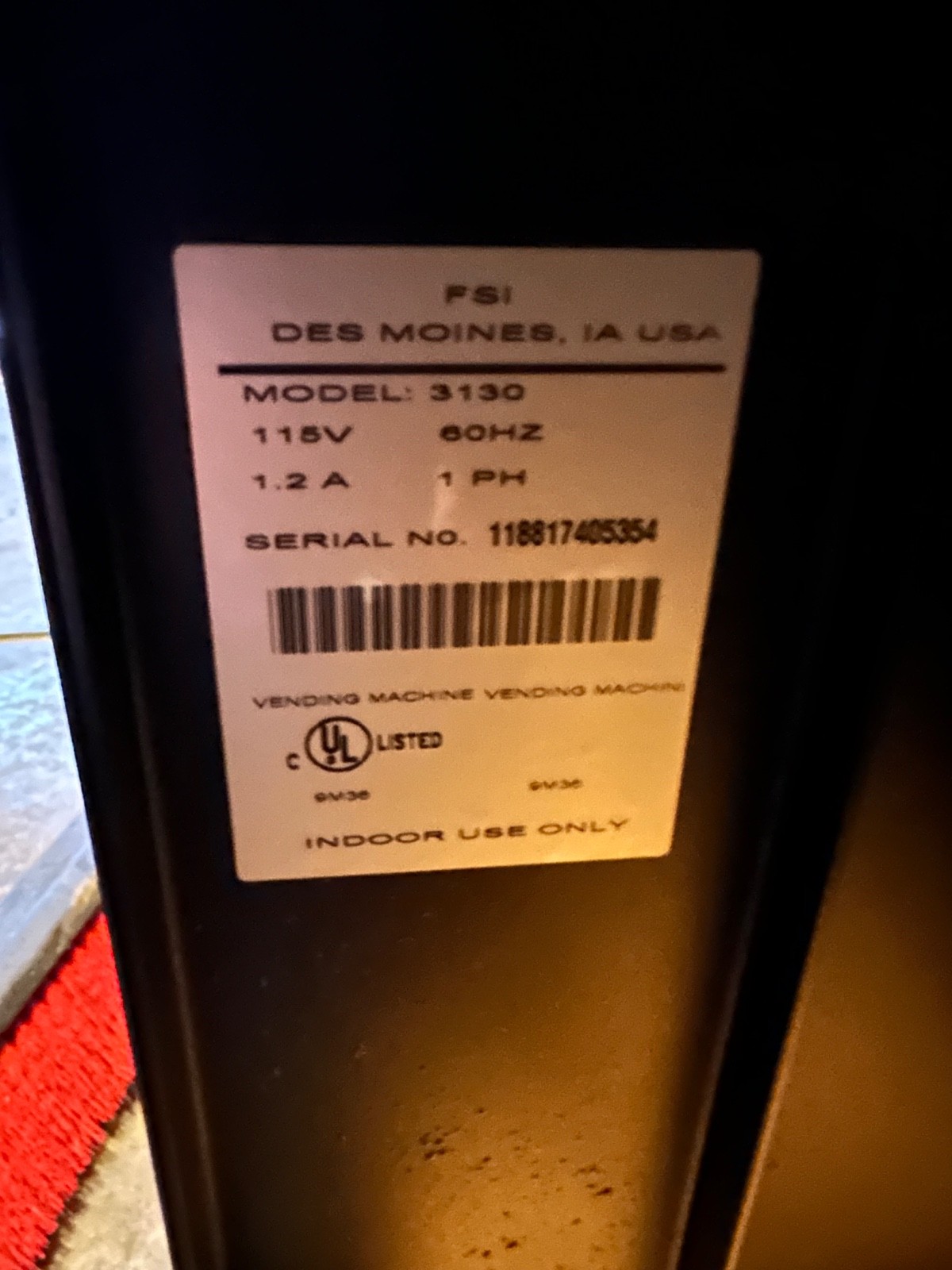 USI 3130 snack machine, must have truck with liftgate 