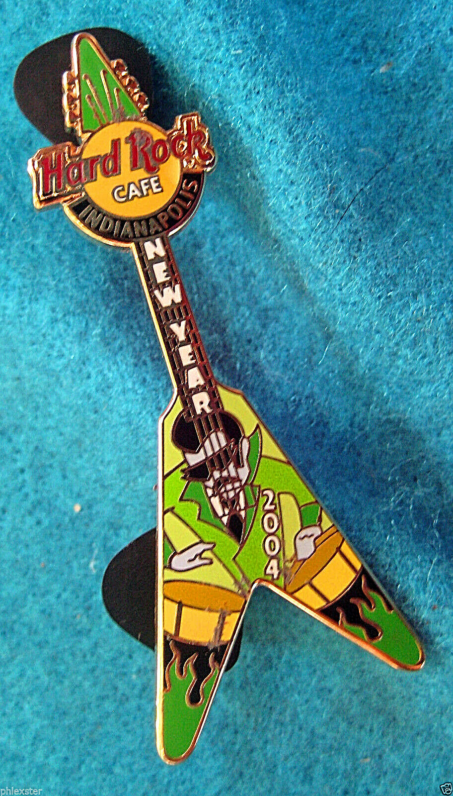 INDIANAPOLIS NEW YEAR PARTY BONGOS MAN FLYING V GUITAR 2004 Hard Rock Cafe PIN
