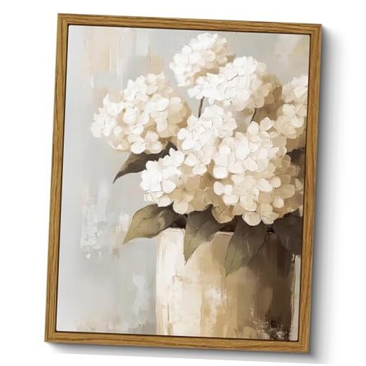  Vintage Framed Canvas Wall Art, Retros Painting 10"L x 8"W White Hydrangea
