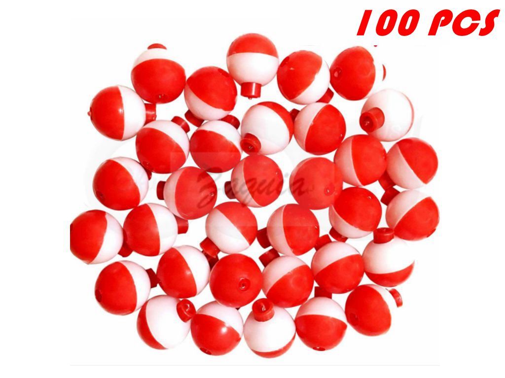 100  PACK-1" Fishing Bobbers RED & WHITE Snap-On Round Floats Wholesale@US