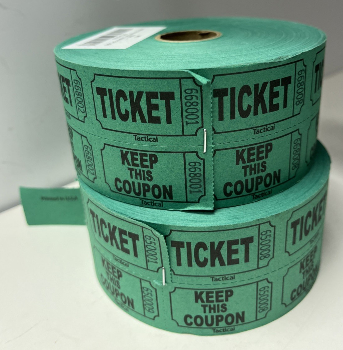 1000 each roll Tactical Raffle Green Tickets Numbered Missing 1 Ticket