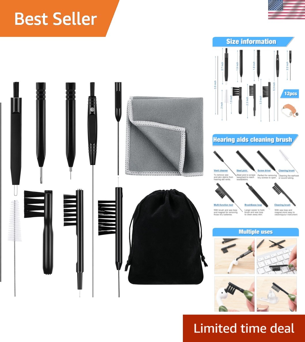 12 Piece Hearing Aid Cleaning Kit – Includes Wax Loop, Magnet, Vent Cleaner &...