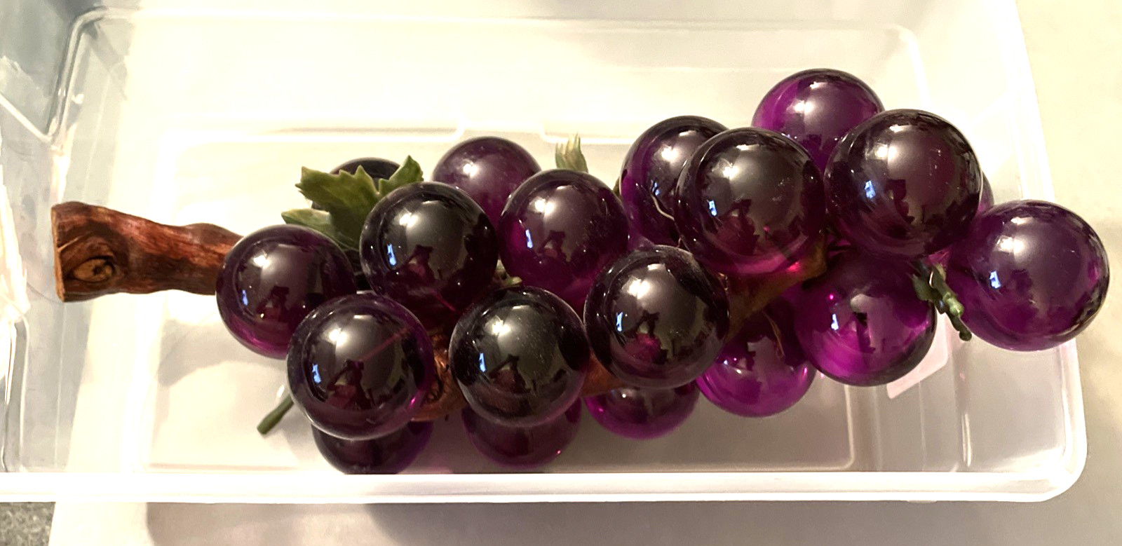 Vintage 1960's Huge 13" Concord Purple Lucite Grape Cluster on Driftwood Decor