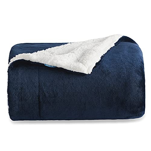  Sherpa Fleece Blankets Twin Size - Blue Thick Fuzzy Warm Soft Twin 60x80 Navy