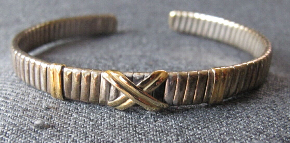Vintage woven golden & silvered metal cuff bracelet