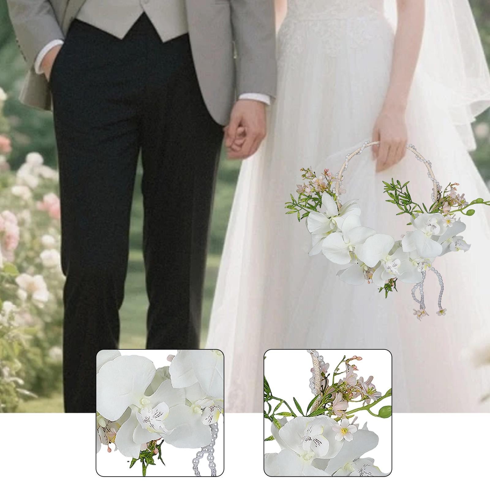 Bridal Handheld Flower Artificial Beaded Chain Draping Romantic Wedding Wreath
