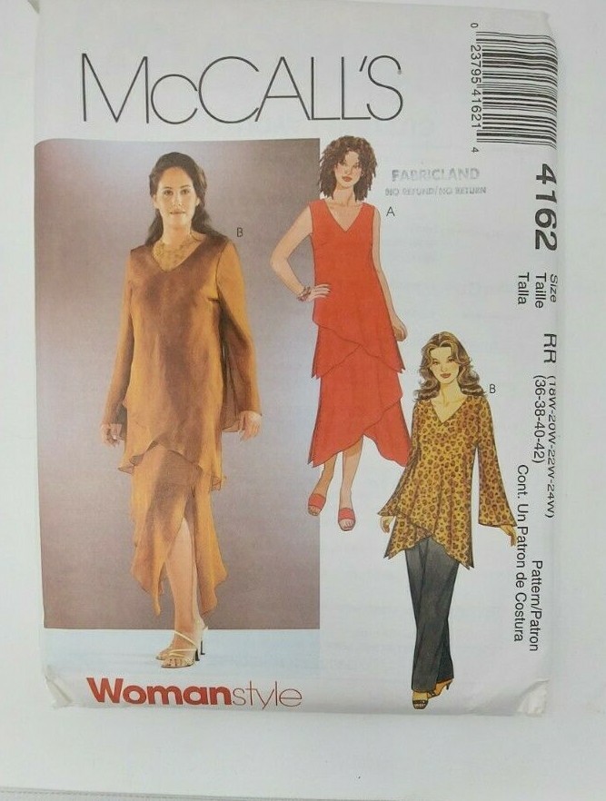 McCalls 4162 Misses Asymmetrical top skirt Pants Sizes 18W- 24W sewing pattern