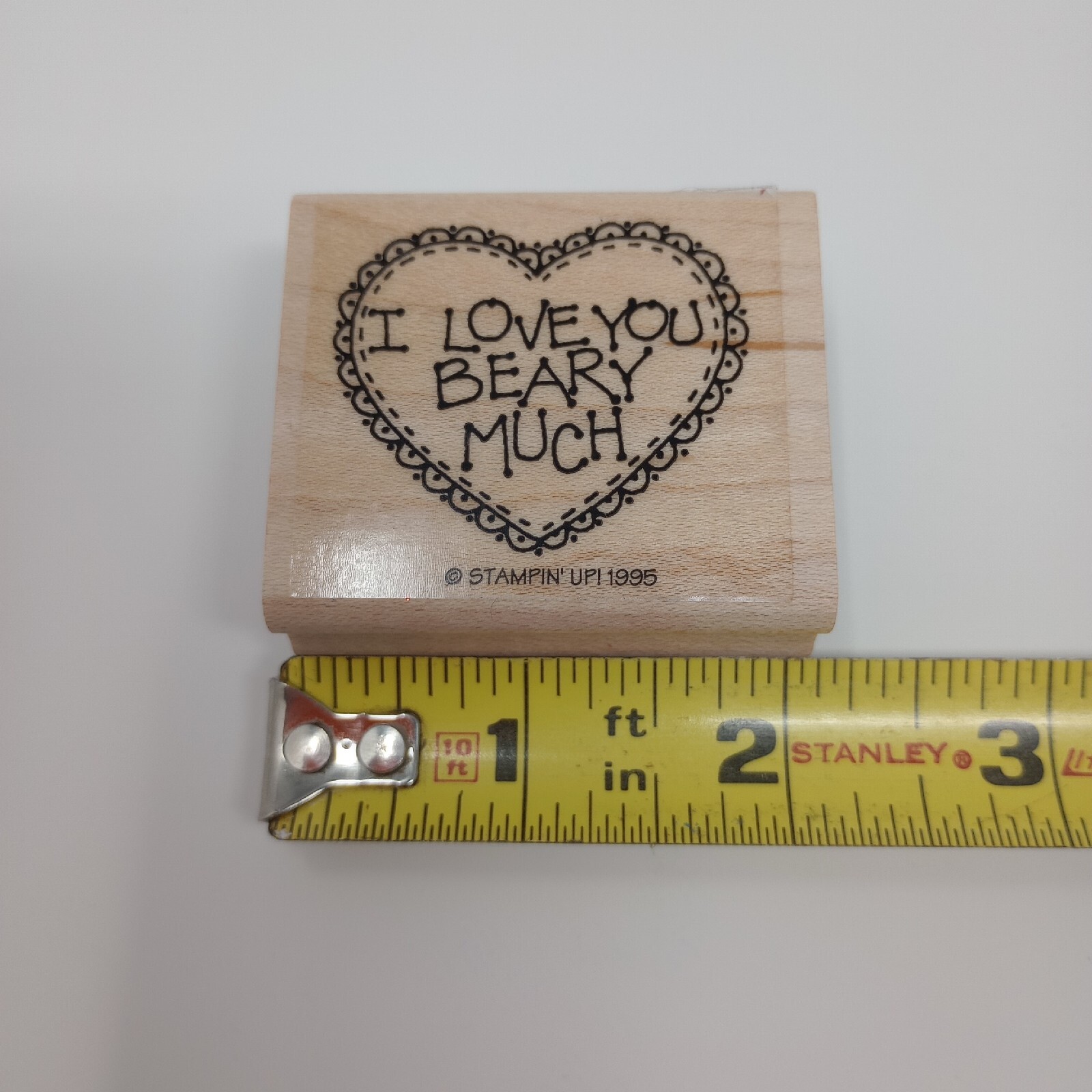 Stampin Up I Love You Beary Much Heart 1995 Wood Mounted Rubber Stamp