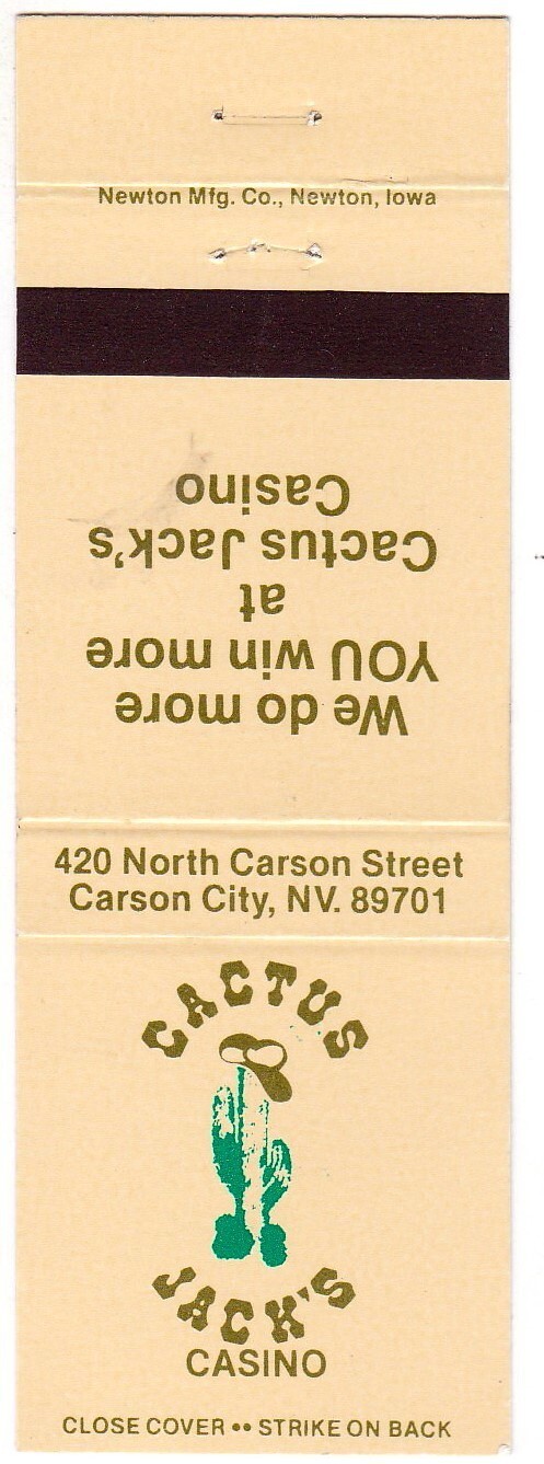 Cactus Jack's Casino Matchbook Cover Carson City Nevada icmsc5