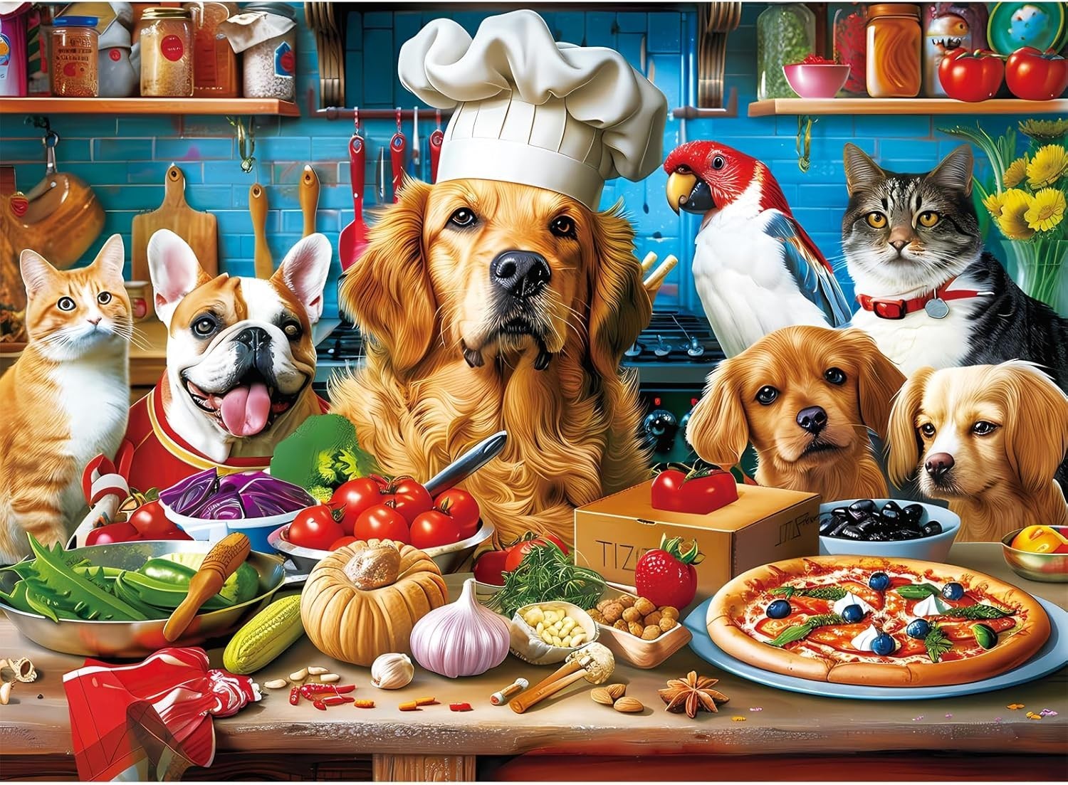 500 Piece Puzzles for Adults, Funny Puppy Animal Jigsaw Puzzles, Food Kitchen Ji