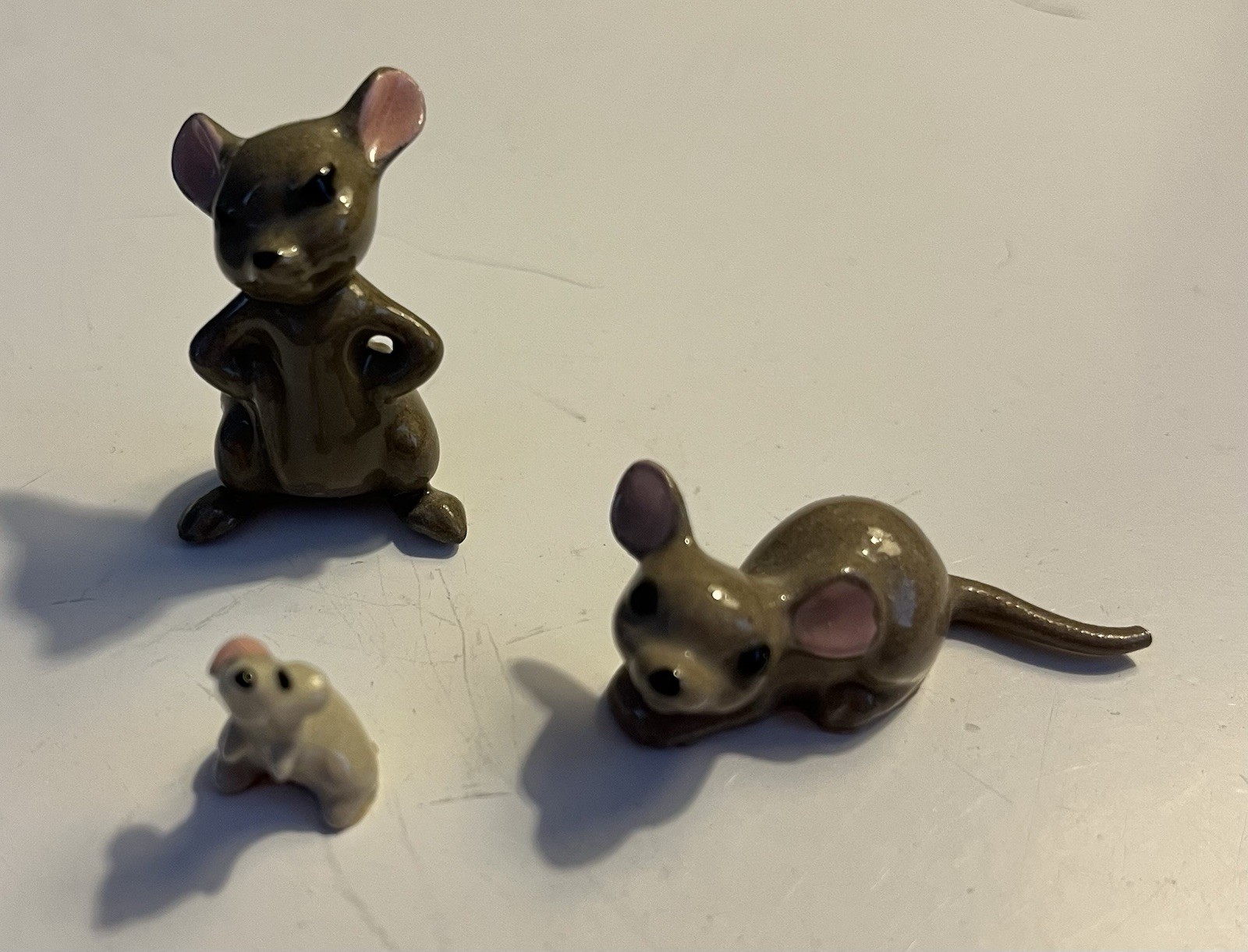 Bone China Miniature Figurines Set 3pc Mice Mouse Family, Japan