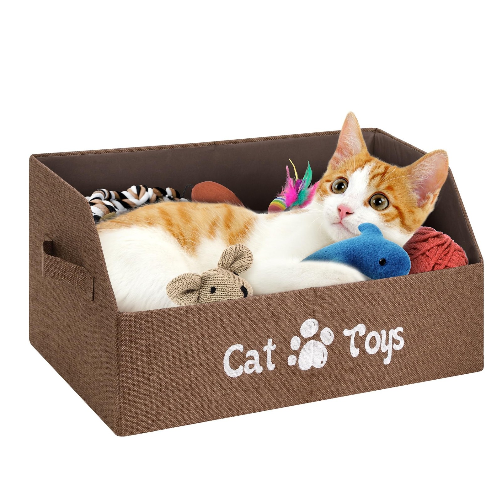 2X Thicker Large Cat Toy Bin - Collapsible Box, Sturdy Basket, Kitten Storage...