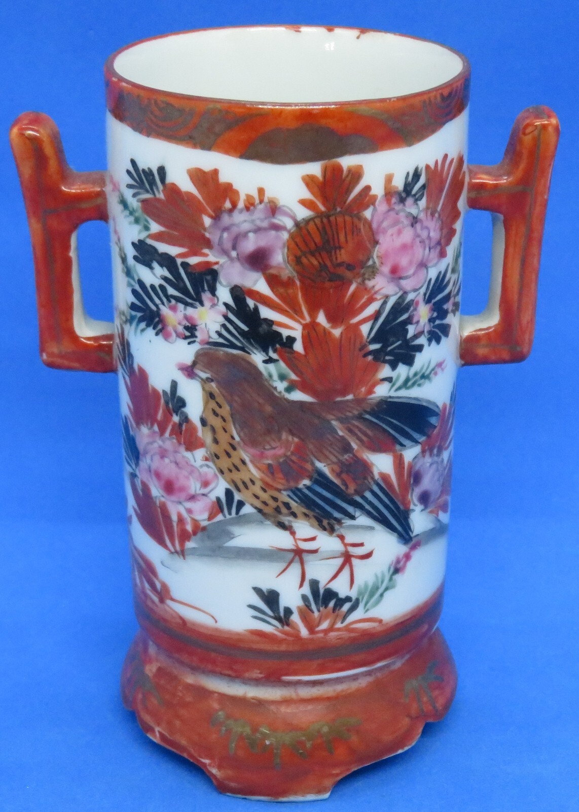 Japanese Kutani vintage Victorian Meiji Period oriental antique cylinder vase