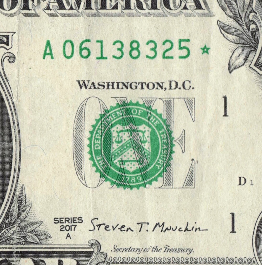 Series 2017A Star Note $1 Dollar Bill A Boston 3.2 M Pack Run DC A06138325*