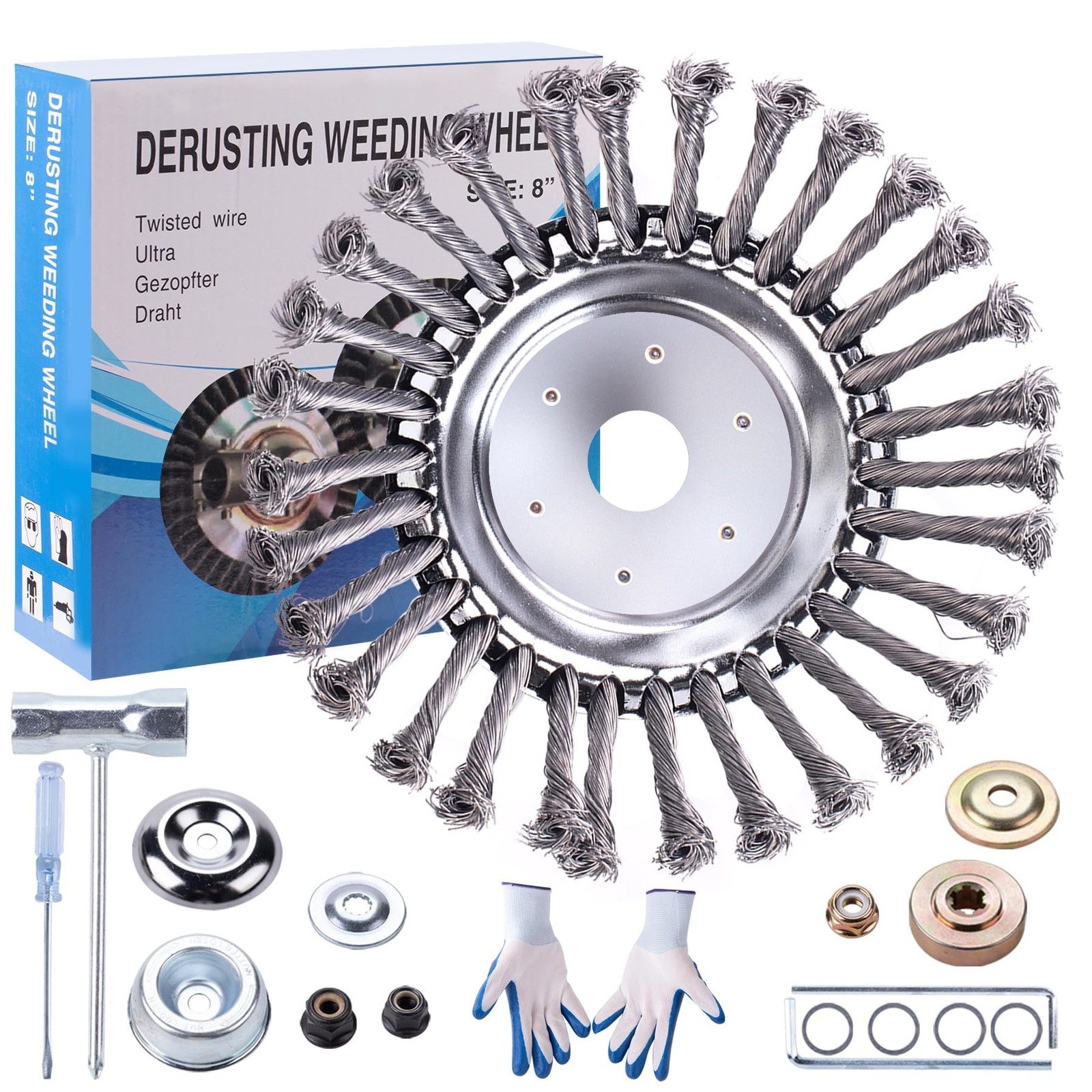 8 Inch Steel Wire Rotary Brush Cutter Trimmer Head Weed Blade Cutter with Ada...