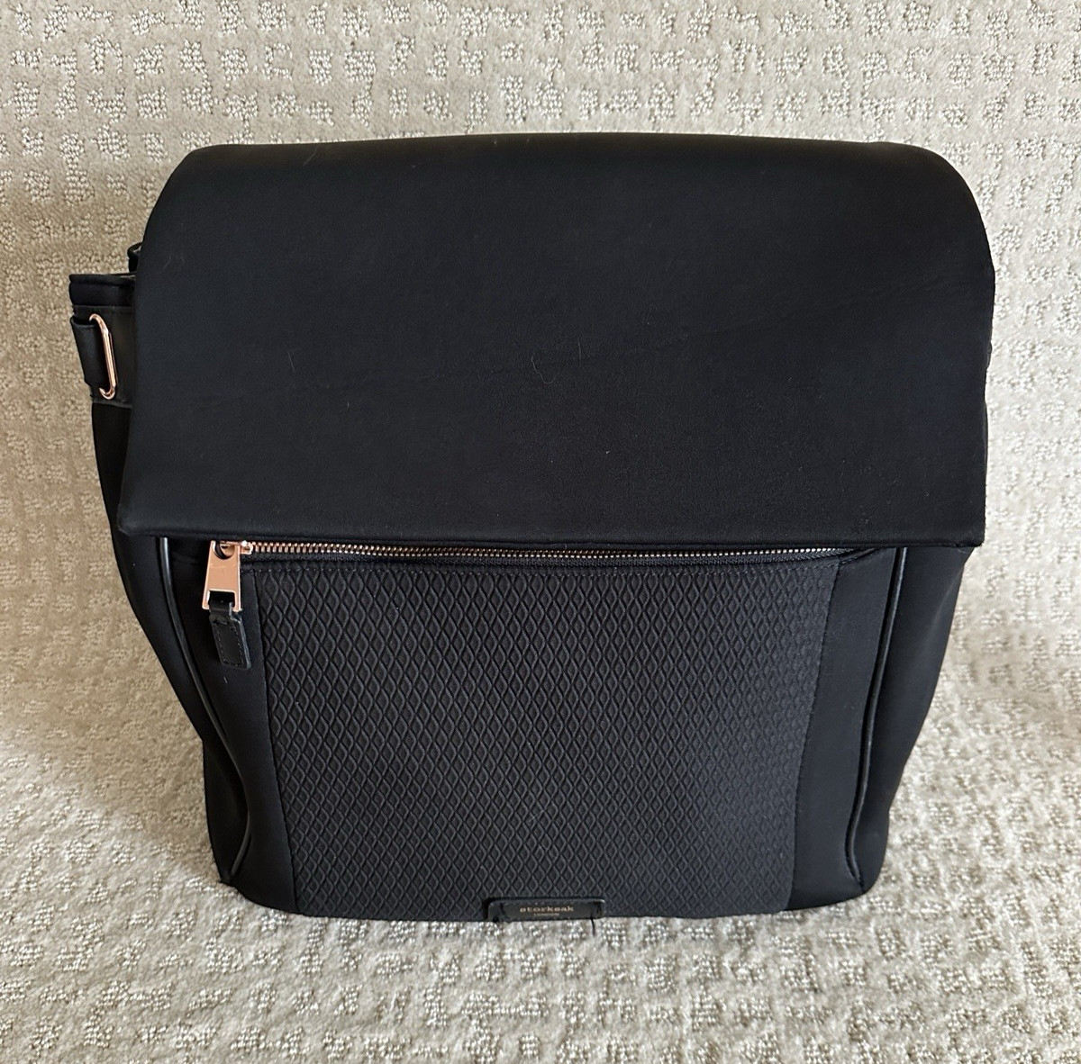 Storksak London Black Diaper Bag Backpack Shoulder Bag Tote Rose Gold Hardware